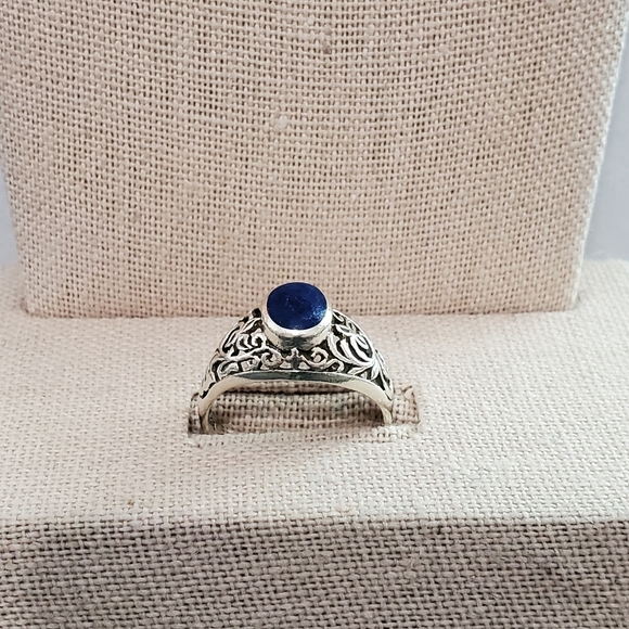 Sterling Filigree Rough Azurite Ring 7.5 - Picture 9 of 13